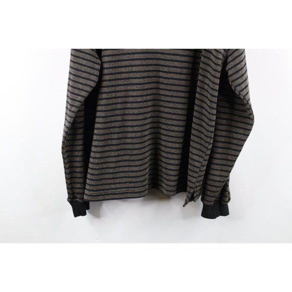 Vtg 90s Streetwear Mens Large Faded Striped Knit Long Sleeve Rugby Polo Shirt - Picture 8 of 8